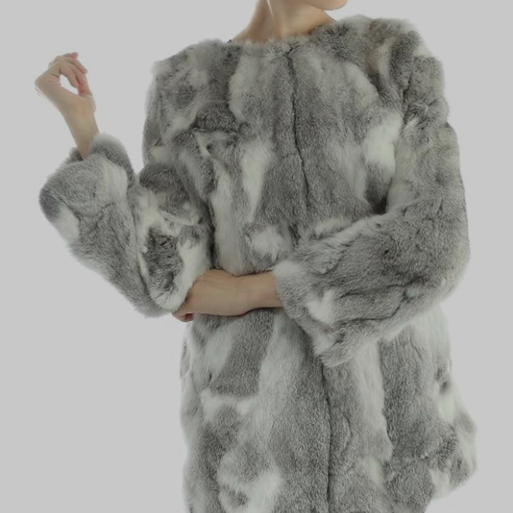 Women’s Plush Fur Coat - Gray & White